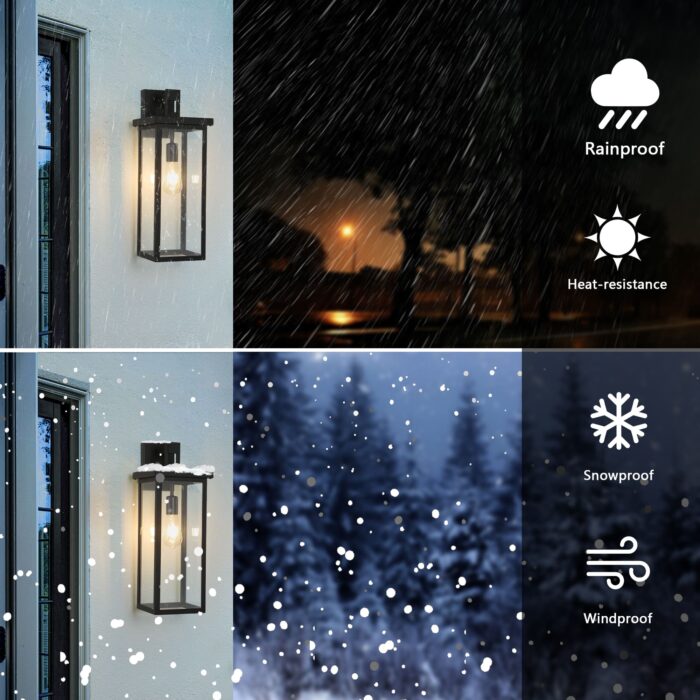 1 Set Farmhouse 1-Light Outdoor Wall Sconce – Black Exterior Lantern for Porch or Front Door