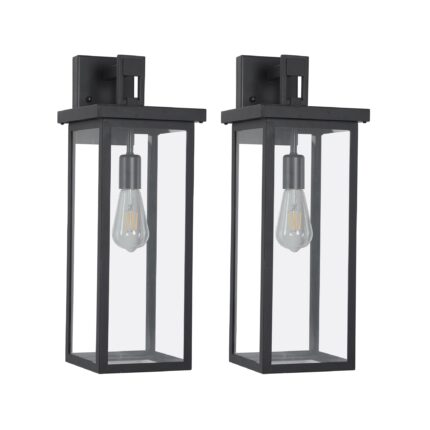 1 Set Farmhouse 1-Light Outdoor Wall Sconce – Black Exterior Lantern for Porch or Front Door