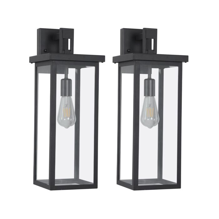 1 Set Farmhouse 1-Light Outdoor Wall Sconce – Black Exterior Lantern for Porch or Front Door