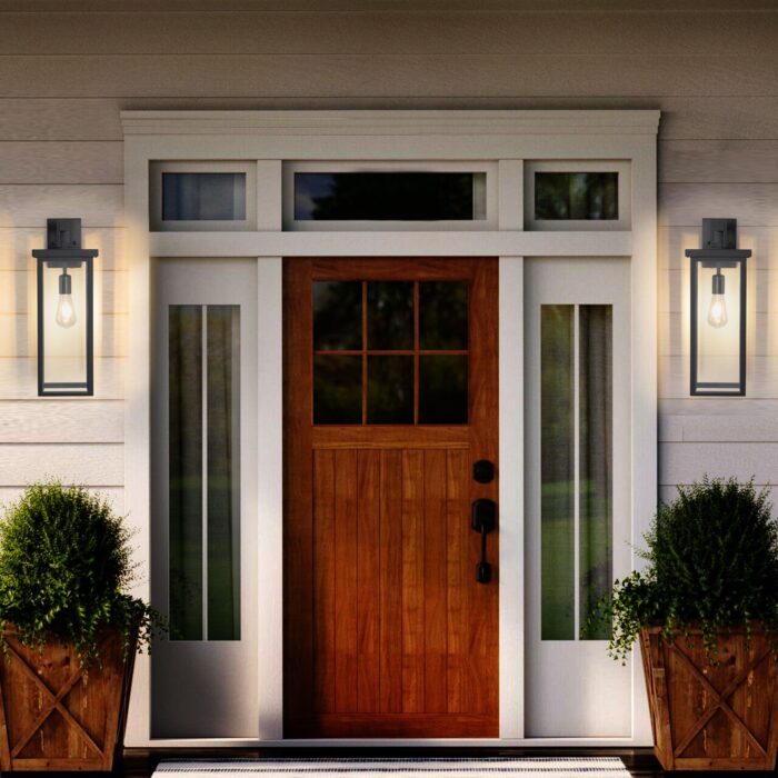 1 Set Farmhouse 1-Light Outdoor Wall Sconce – Black Exterior Lantern for Porch or Front Door