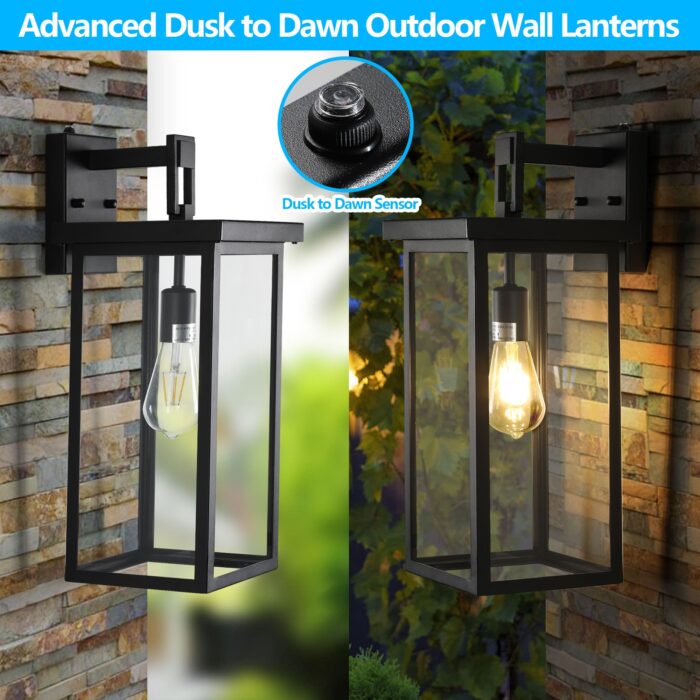 1 Set Outdoor Wall Light Fixture – 1-Light Black Lantern with Built-in Sensor, Waterproof