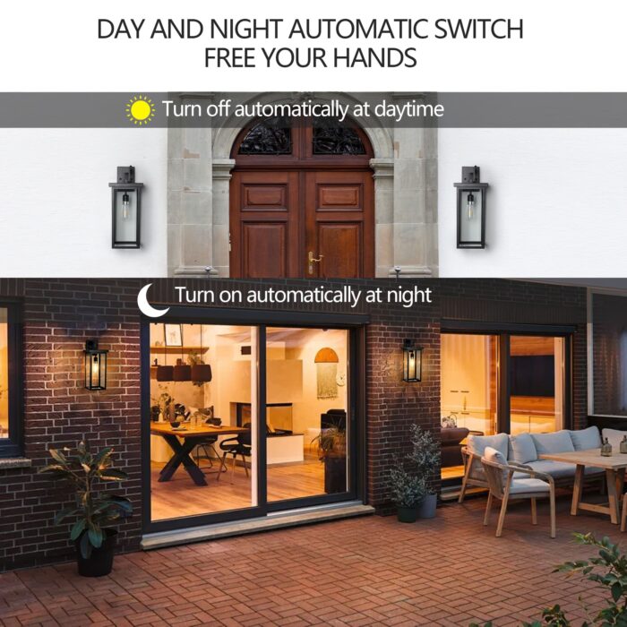 1 Set Outdoor Wall Light Fixture – 1-Light Black Lantern with Built-in Sensor, Waterproof