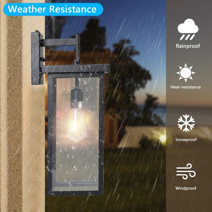 1 Set Outdoor Wall Light Fixture – 1-Light Black Lantern with Built-in Sensor, Waterproof