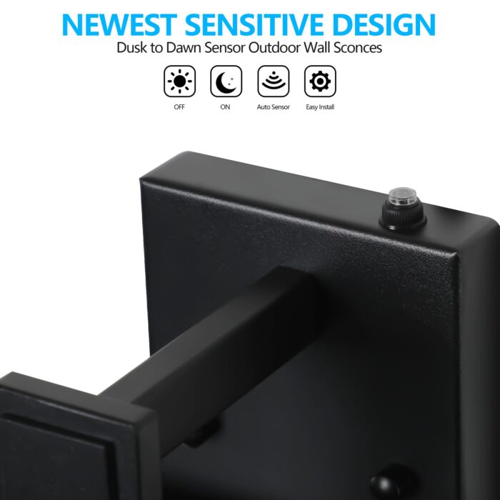 1 Set Outdoor Wall Light Fixture – 1-Light Black Lantern with Built-in Sensor, Waterproof