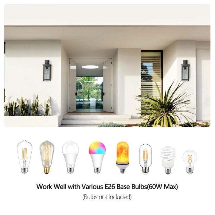 1 Set Outdoor Wall Light Fixture – 1-Light Black Lantern with Built-in Sensor, Waterproof