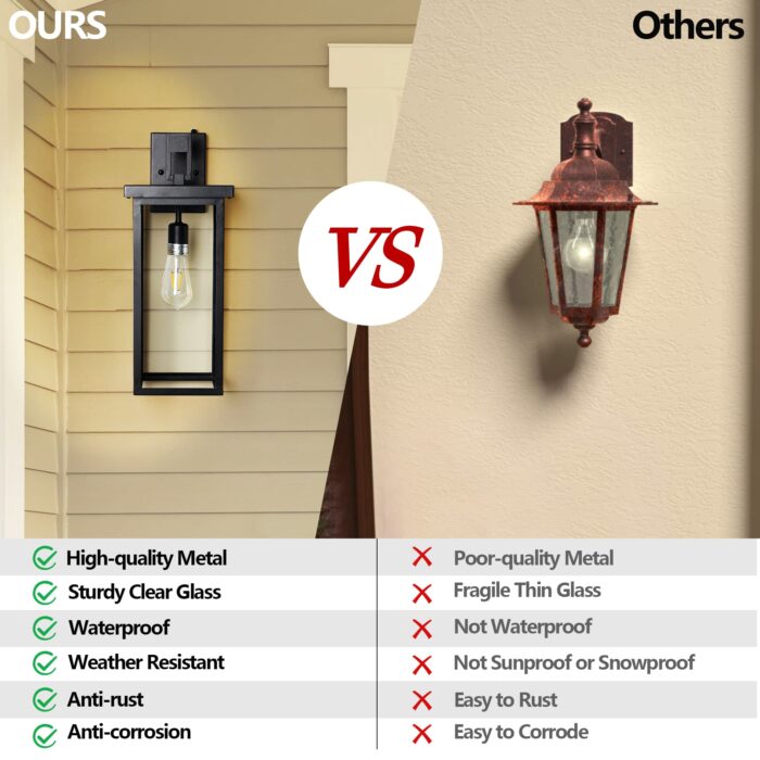 1 Set Outdoor Wall Light Fixture – 1-Light Black Lantern with Built-in Sensor, Waterproof