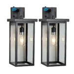 1 Set Outdoor Wall Light Fixture – 1-Light Black Lantern with Built-in Sensor, Waterproof