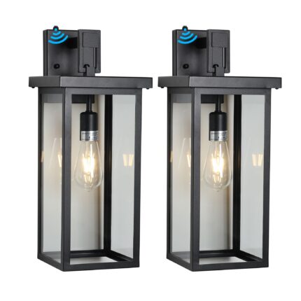 1 Set Outdoor Wall Light Fixture – 1-Light Black Lantern with Built-in Sensor, Waterproof
