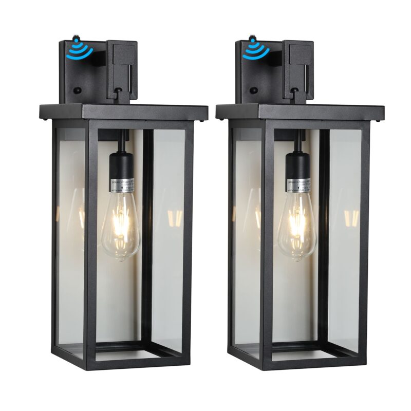 1 Set Outdoor Wall Light Fixture – 1-Light Black Lantern with Built-in Sensor, Waterproof