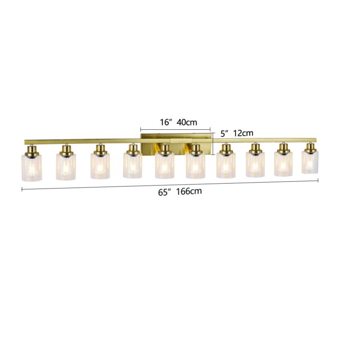 10 Light Gold Bathroom Vanity Light Fixture, Modern Wall Sconce with Clear Glass - Image 6