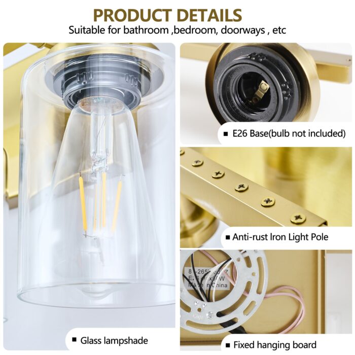 10 Light Gold Bathroom Vanity Light Fixture, Modern Wall Sconce with Clear Glass - Image 5