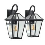 2 Pack Outdoor Wall Sconce – Black Porch Lantern Waterproof Lighting Fixture with Clear Glass