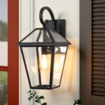 2 Pack Outdoor Wall Sconce – Black Porch Lantern Waterproof Lighting Fixture with Clear Glass
