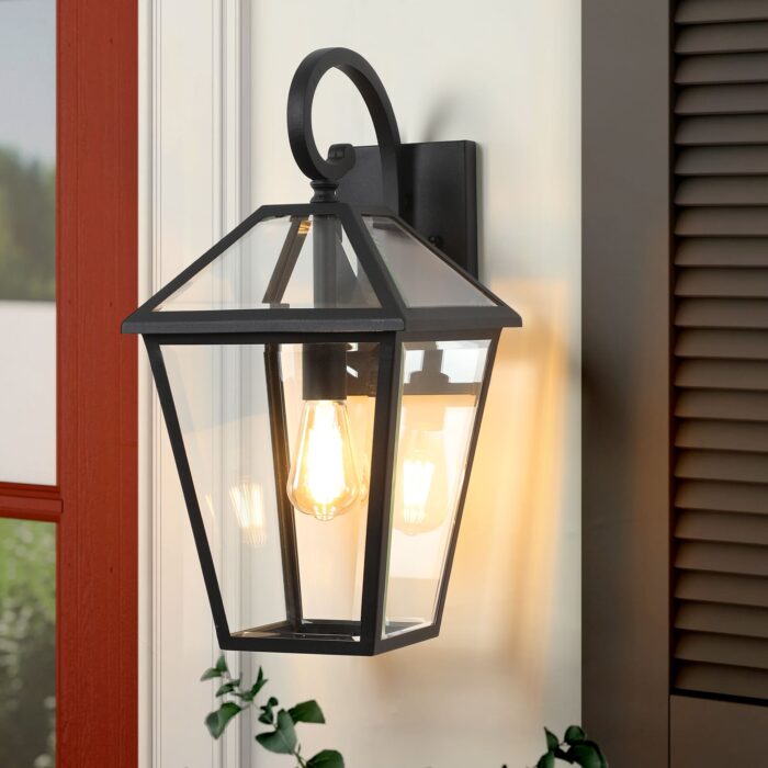 2 Pack Outdoor Wall Sconce – Black Porch Lantern Waterproof Lighting Fixture with Clear Glass