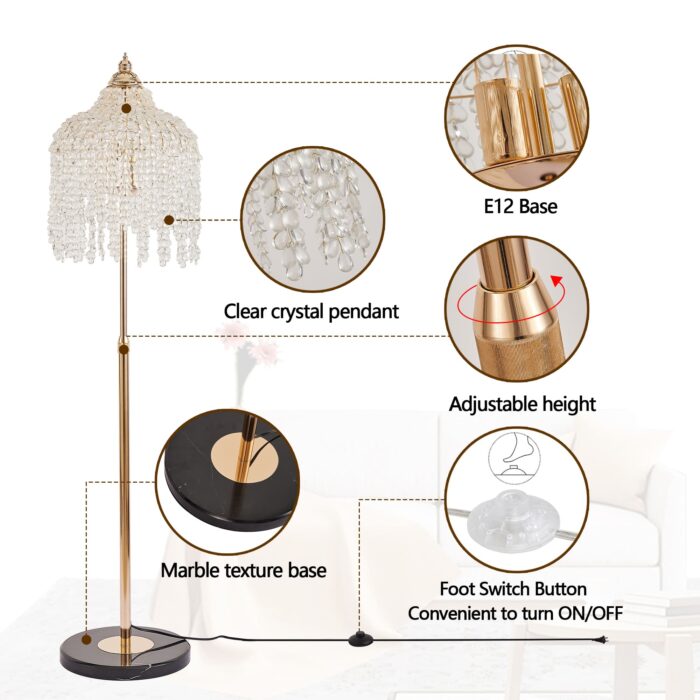 3-Light Crystal Floor Lamp – Elegant Waterfall Bead Design with Gold Finish - Image 6