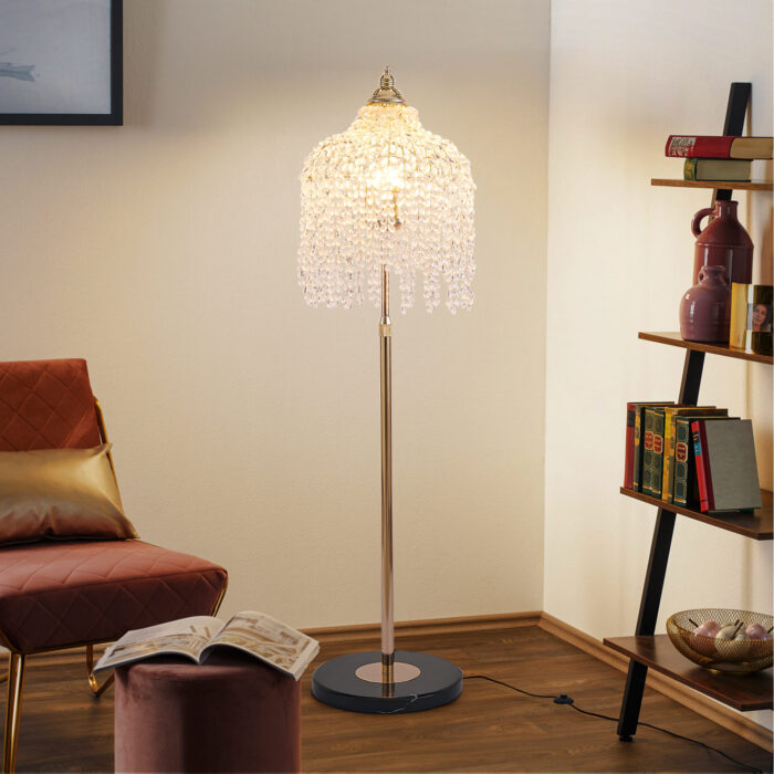 3-Light Crystal Floor Lamp – Elegant Waterfall Bead Design with Gold Finish - Image 3