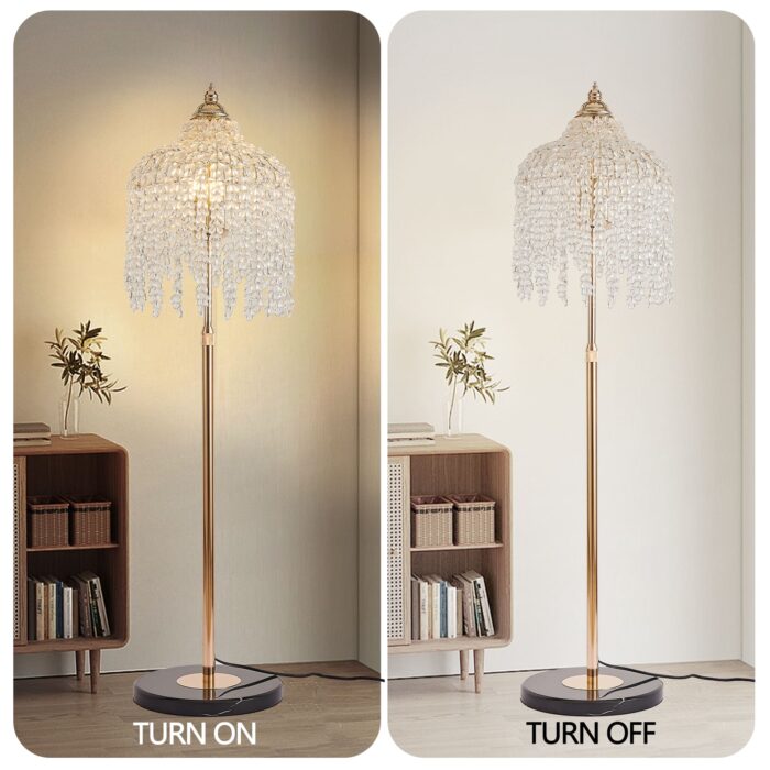 3-Light Crystal Floor Lamp – Elegant Waterfall Bead Design with Gold Finish - Image 4