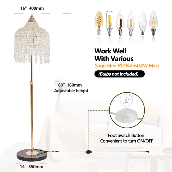 3-Light Crystal Floor Lamp – Elegant Waterfall Bead Design with Gold Finish - Image 7