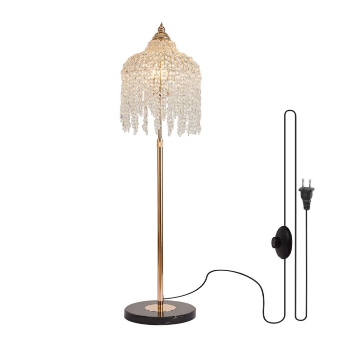 3-Light Crystal Floor Lamp – Elegant Waterfall Bead Design with Gold Finish - Image 1