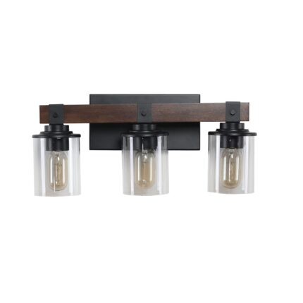3 Light Vanity Light, Modern Matte Black Bathroom Wall Fixture with Clear Glass Shades