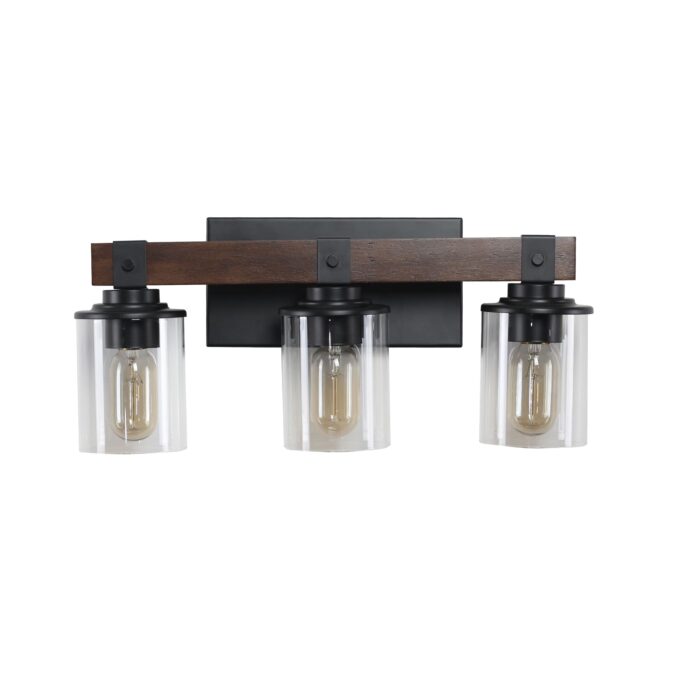 3 Light Vanity Light, Modern Matte Black Bathroom Wall Fixture with Clear Glass Shades