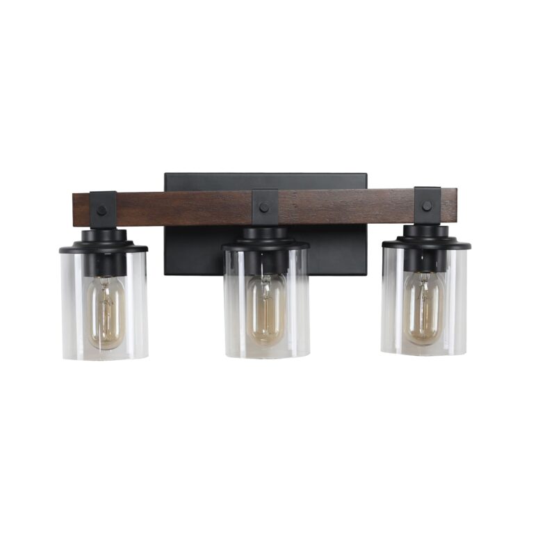 3 Light Vanity Light, Modern Matte Black Bathroom Wall Fixture with Clear Glass Shades