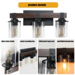 3 Light Vanity Light, Modern Matte Black Bathroom Wall Fixture with Clear Glass Shades - Image 4