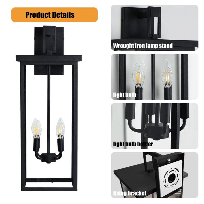 4-Light 25.6 Outdoor Wall Sconce – Black Waterproof Porch Light Fixture