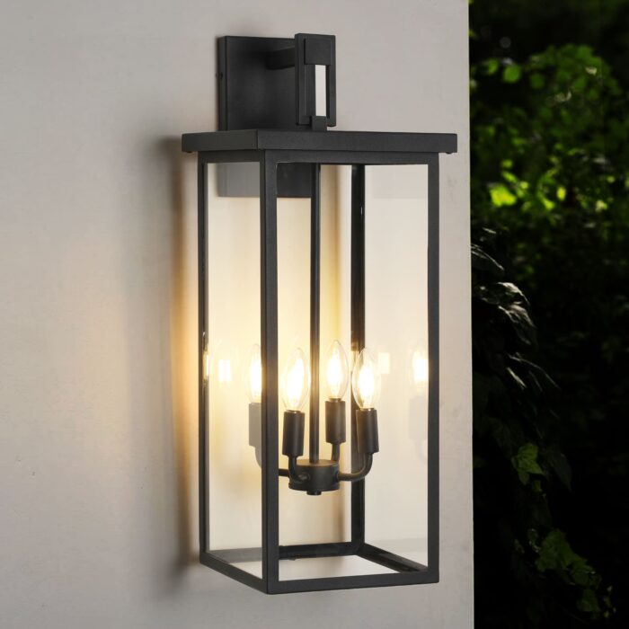 4-Light 25.6 Outdoor Wall Sconce – Black Waterproof Porch Light Fixture