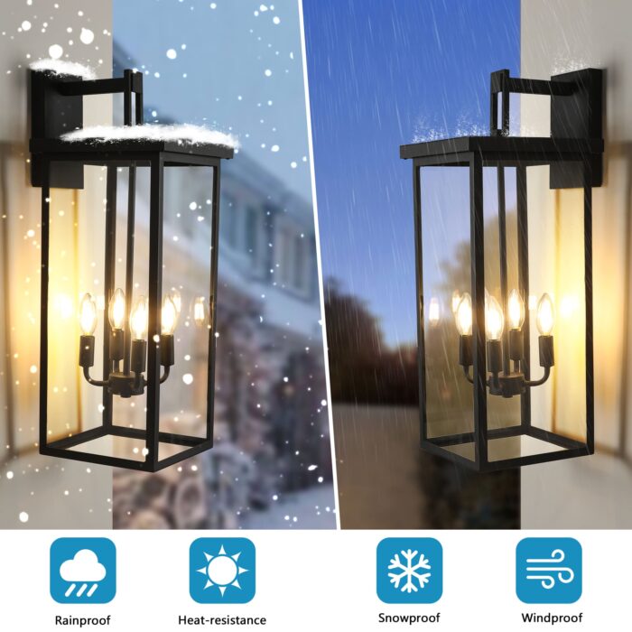 4-Light 25.6 Outdoor Wall Sconce – Black Waterproof Porch Light Fixture