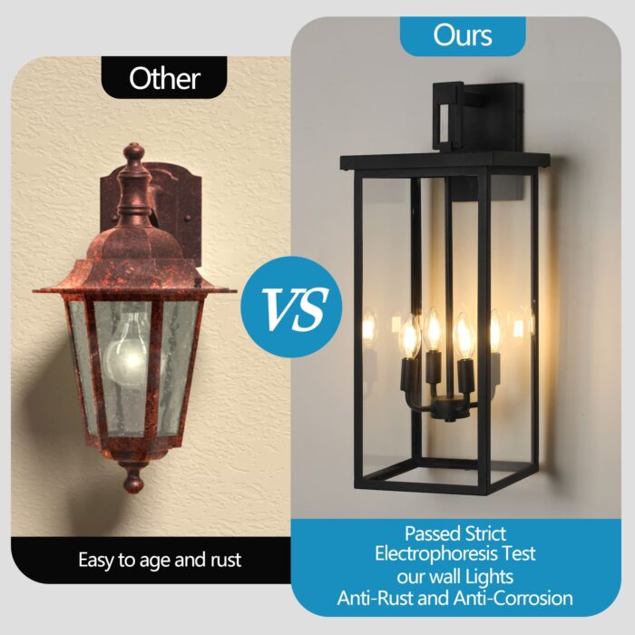 4-Light 25.6 Outdoor Wall Sconce – Black Waterproof Porch Light Fixture
