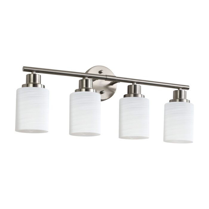 4-Light Brushed Nickel Vanity Sconce – Modern Bathroom Wall Lamp with Frosted Glass - Image 1