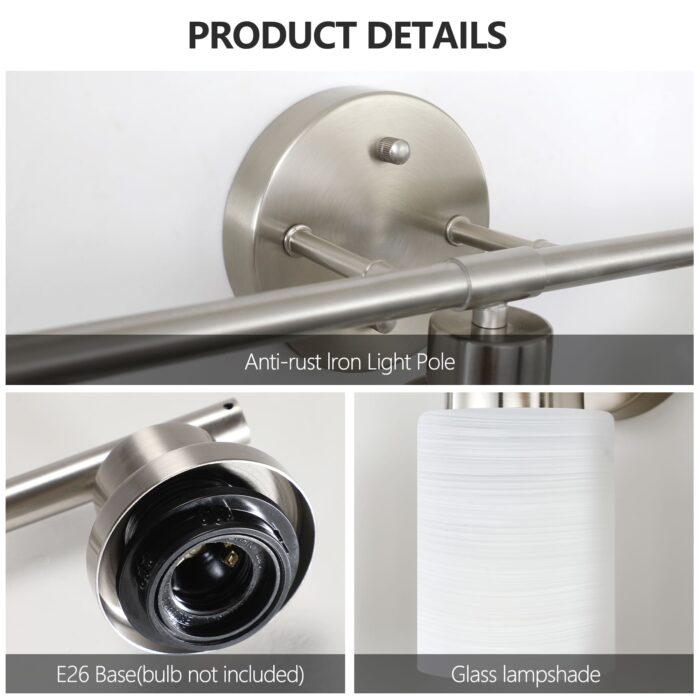 4-Light Brushed Nickel Vanity Sconce – Modern Bathroom Wall Lamp with Frosted Glass - Image 6