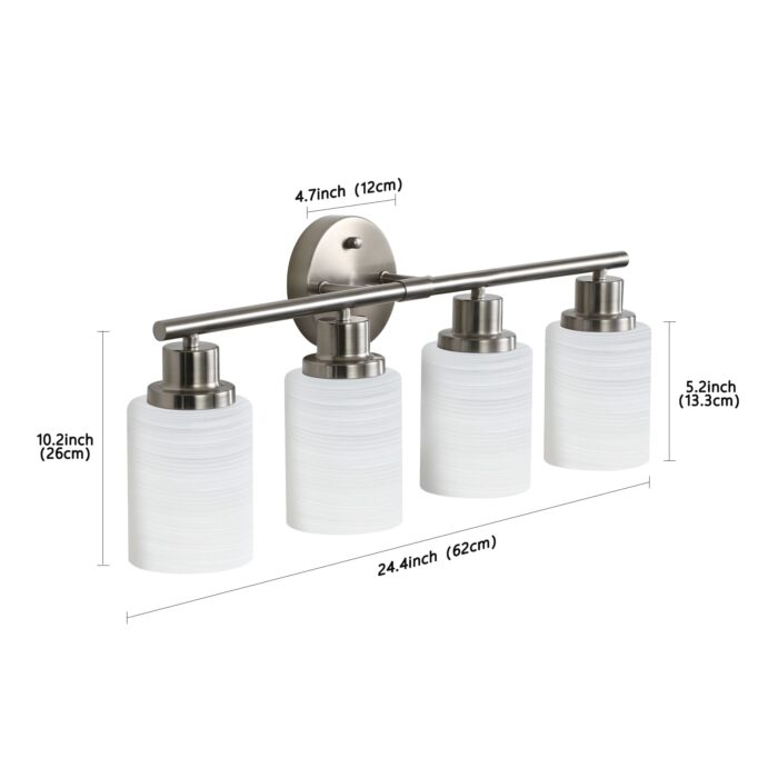 4-Light Brushed Nickel Vanity Sconce – Modern Bathroom Wall Lamp with Frosted Glass - Image 7