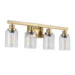 4 Light Gold Vanity Light with Clear Glass Shades, E26 Bulb Compatible Bathroom Fixture