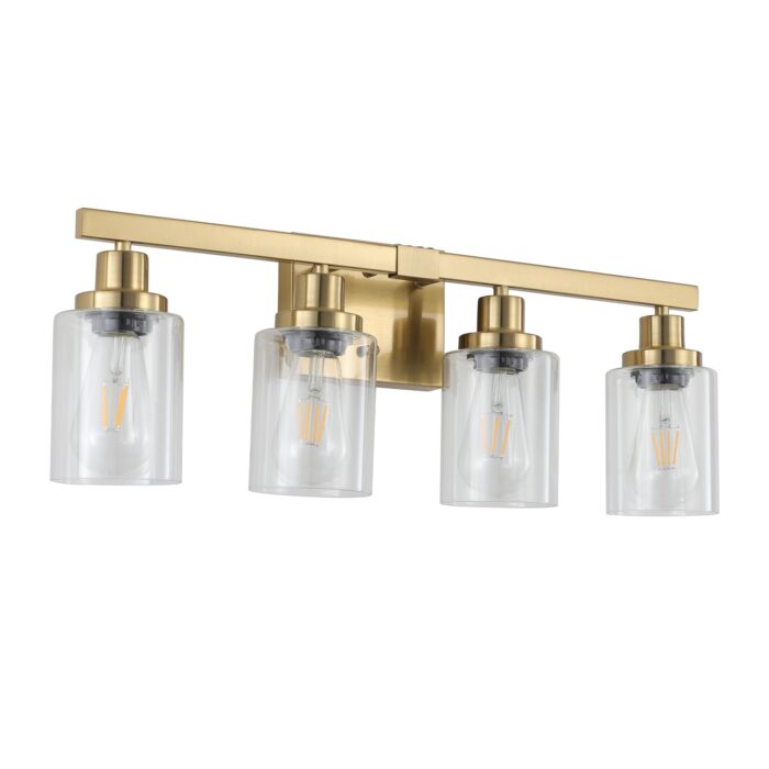 4 Light Gold Vanity Light with Clear Glass Shades, E26 Bulb Compatible Bathroom Fixture - Image 1