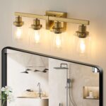 4 Light Gold Vanity Light with Clear Glass Shades, E26 Bulb Compatible Bathroom Fixture - Image 2