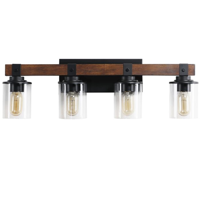 4 Light Vanity Light Farmhouse Bathroom Wall Fixture With Clear Glass Shades - Image 1