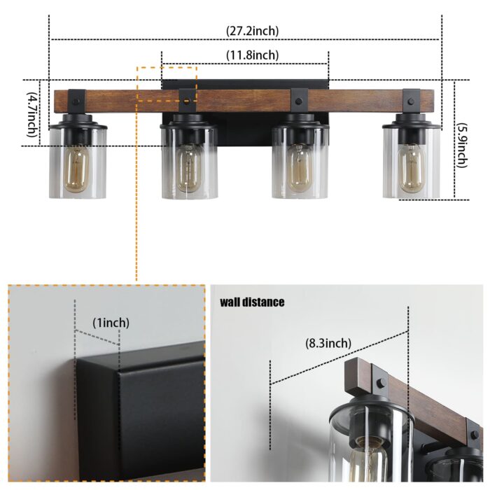 4 Light Vanity Light Farmhouse Bathroom Wall Fixture With Clear Glass Shades - Image 5