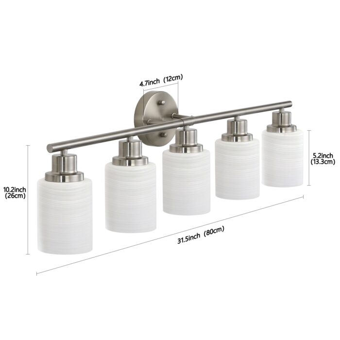 5-Light Brushed Nickel Vanity Light – Modern Bathroom Wall Lamp (No Bulbs Included) - Image 7