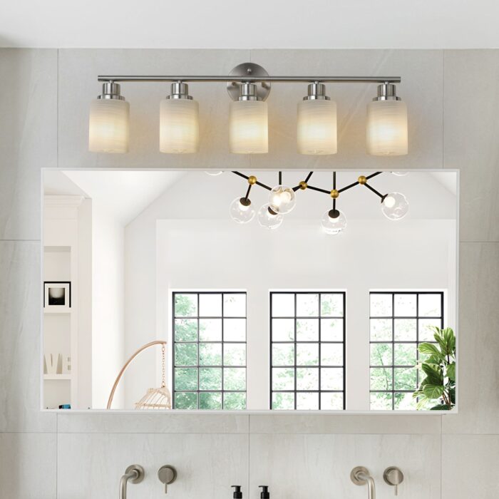 5-Light Brushed Nickel Vanity Light – Modern Bathroom Wall Lamp (No Bulbs Included) - Image 3