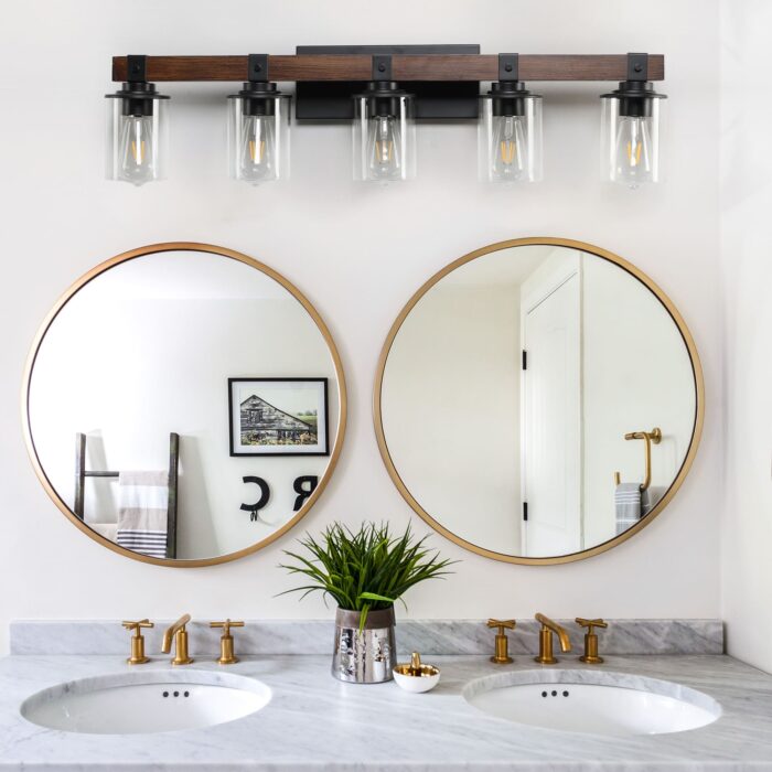 5 Light Vanity Light, Rustic Farmhouse Bathroom Wall Lamp With Clear Glass - Image 4
