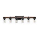6 Light Vanity Light, Modern Farmhouse Rustic Bathroom Wall Fixture In Brown Finish