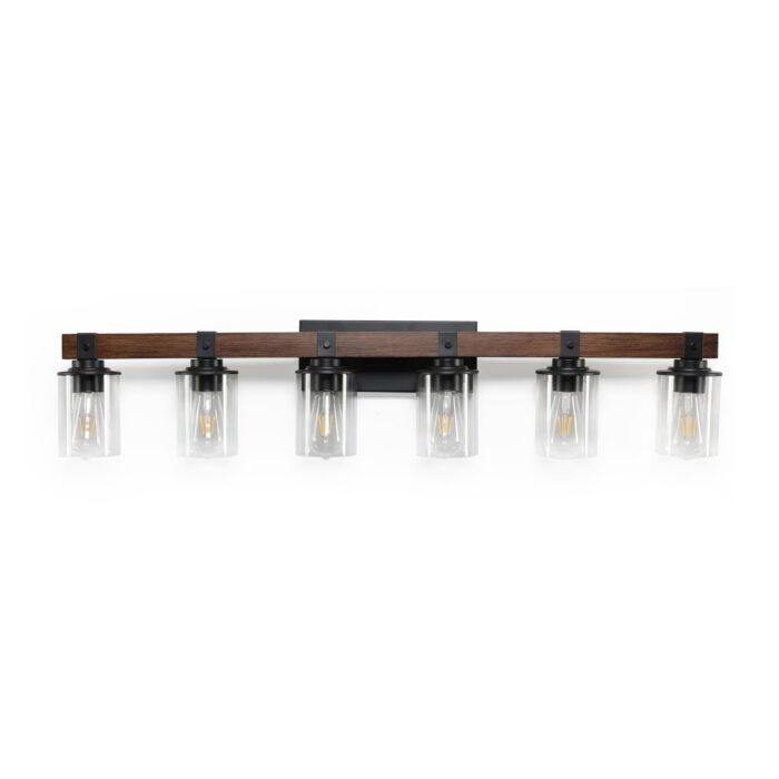 6 Light Vanity Light, Modern Farmhouse Rustic Bathroom Wall Fixture In Brown Finish - Image 1