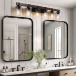 6 Light Vanity Light, Modern Farmhouse Rustic Bathroom Wall Fixture In Brown Finish - Image 2