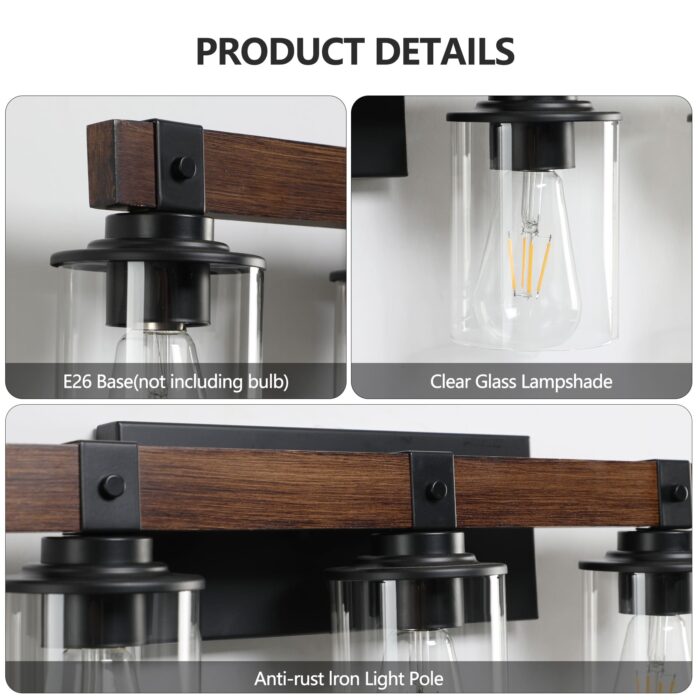 6 Light Vanity Light, Modern Farmhouse Rustic Bathroom Wall Fixture In Brown Finish - Image 5