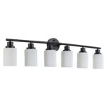 6-Light Vanity Light – Modern Black Bathroom Wall Fixture with Frosted Glass Shades