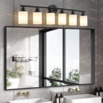 6-Light Vanity Light – Modern Black Bathroom Wall Fixture with Frosted Glass Shades - Image 2