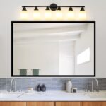 6-Light Vanity Light – Modern Black Bathroom Wall Fixture with Frosted Glass Shades - Image 3