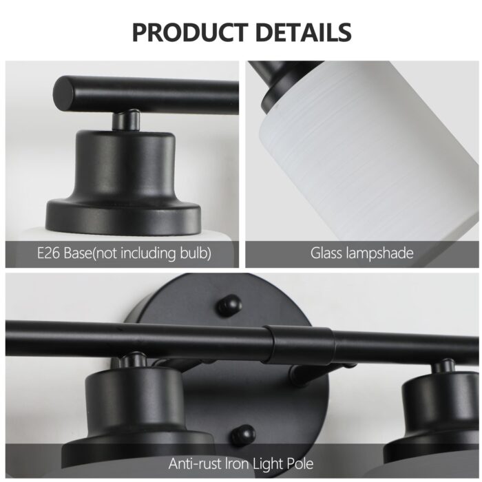 6-Light Vanity Light – Modern Black Bathroom Wall Fixture with Frosted Glass Shades - Image 6